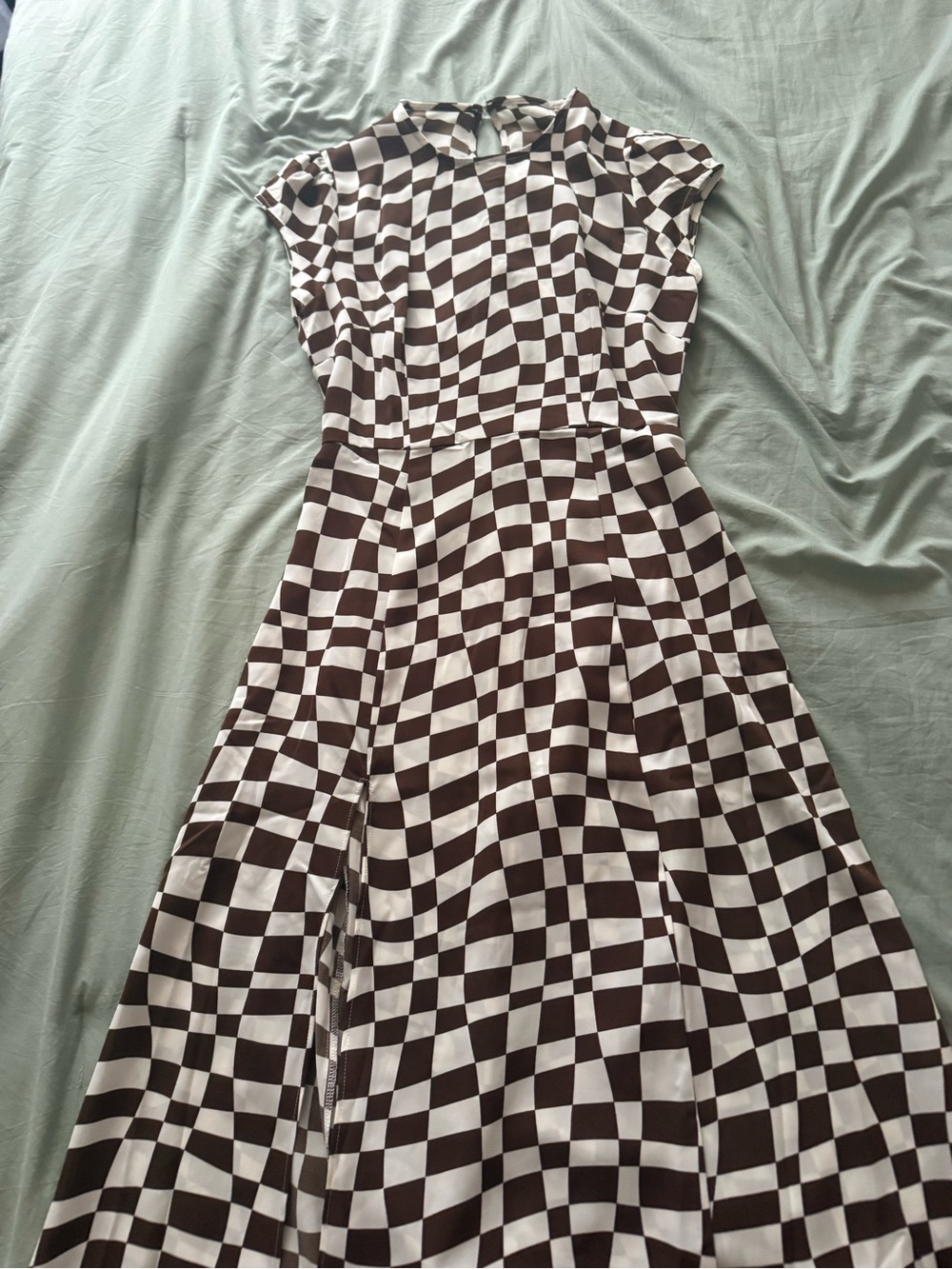 Women’s Brown and White Checkered A-Line Dress